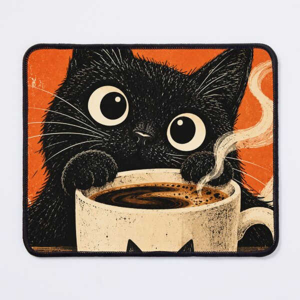 Item preview, Black Cat Coffee – Cute Cat Drinking Coffee, Coffee Lover Gift designed and sold by AbstractAuraArt.