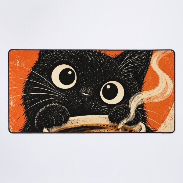 Item preview, Black Cat Coffee – Cute Cat Drinking Coffee, Coffee Lover Gift designed and sold by AbstractAuraArt.