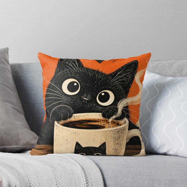 Item preview, Black Cat Coffee – Cute Cat Drinking Coffee, Coffee Lover Gift designed and sold by AbstractAuraArt.