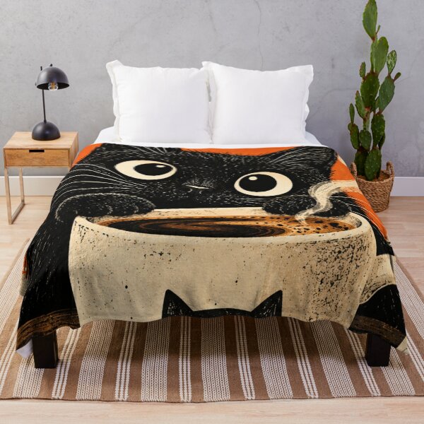 Item preview, Black Cat Coffee – Cute Cat Drinking Coffee, Coffee Lover Gift designed and sold by AbstractAuraArt.