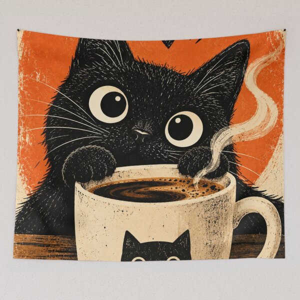 Item preview, Black Cat Coffee – Cute Cat Drinking Coffee, Coffee Lover Gift designed and sold by AbstractAuraArt.