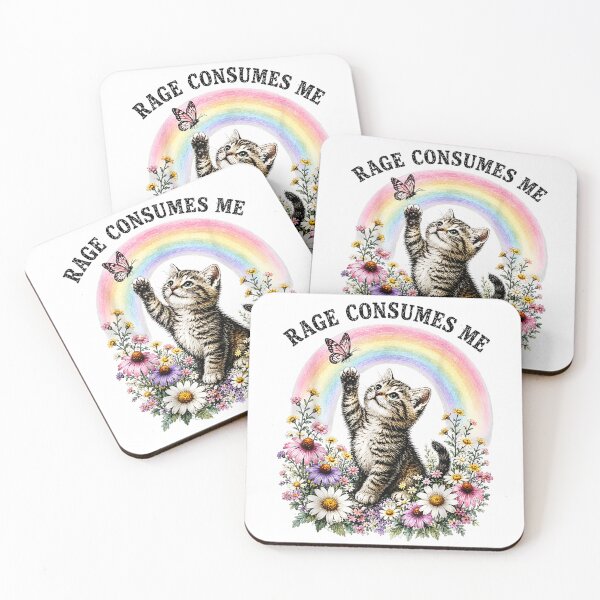 Item preview, Rage Consumes Me Cute Kitten Sarcastic Cat Rainbow Butterfly  designed and sold by fibiiiartstudio.