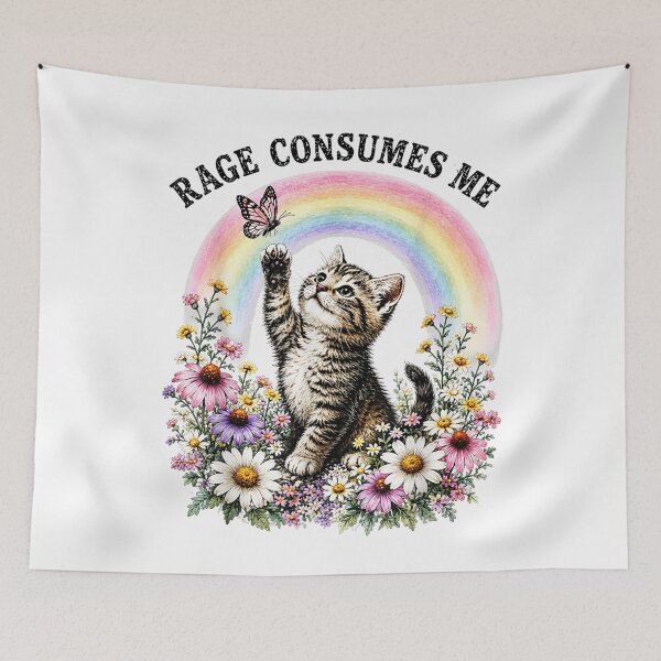 Item preview, Rage Consumes Me Cute Kitten Sarcastic Cat Rainbow Butterfly  designed and sold by fibiiiartstudio.