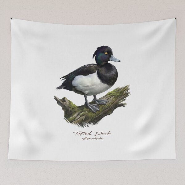 Item preview, Tufted Duck on Mossy Log Bird Illustration designed and sold by Takeda-art.