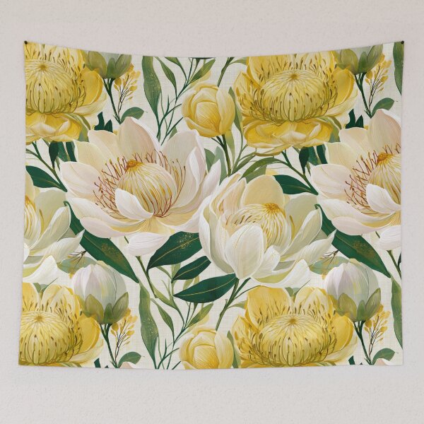 Item preview, Golden Protea and Ivory Botanical Pattern designed and sold by haleymaree.