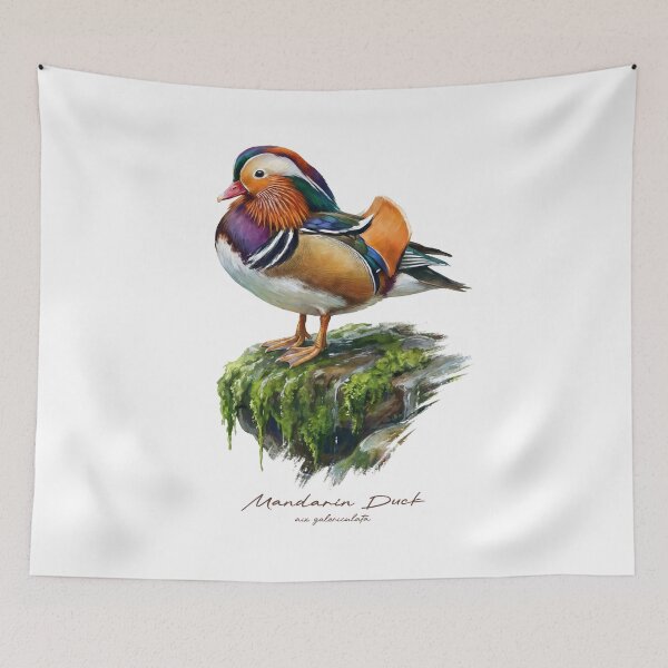 Item preview, Mandarin Duck on Mossy Rock Bird Illustration designed and sold by Takeda-art.