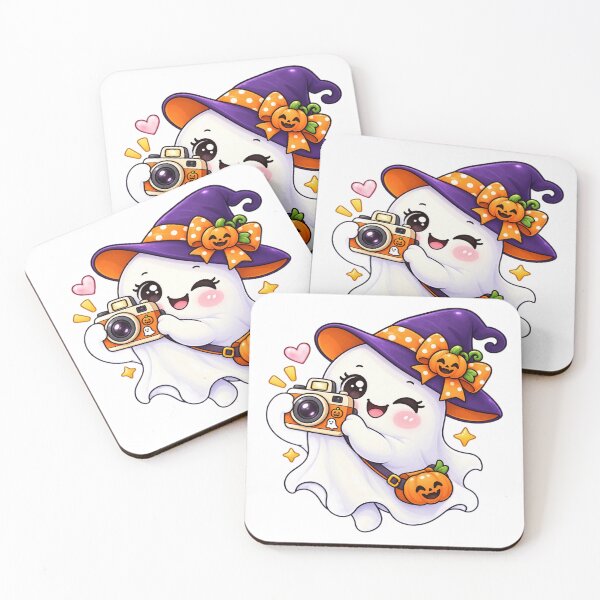 Item preview, Cute Halloween Ghost with Camera Kawaii Pumpkin Witch Hat designed and sold by Pixanova.