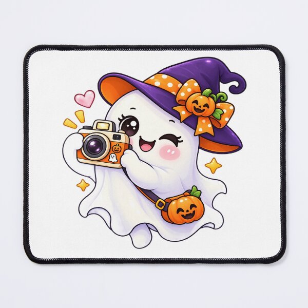 Item preview, Cute Halloween Ghost with Camera Kawaii Pumpkin Witch Hat designed and sold by Pixanova.