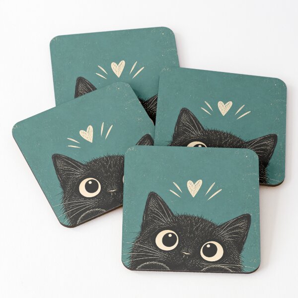 Item preview, Black Cat Peeking – Cute Curious Kitty with Big Eyes, Cat Lover Art designed and sold by AbstractAuraArt.