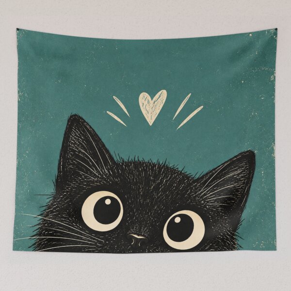 Item preview, Black Cat Peeking – Cute Curious Kitty with Big Eyes, Cat Lover Art designed and sold by AbstractAuraArt.