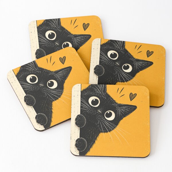Item preview, Black Cat Peeking – Cute Wide Eyed Kitty, Funny Cat Lover Art designed and sold by AbstractAuraArt.