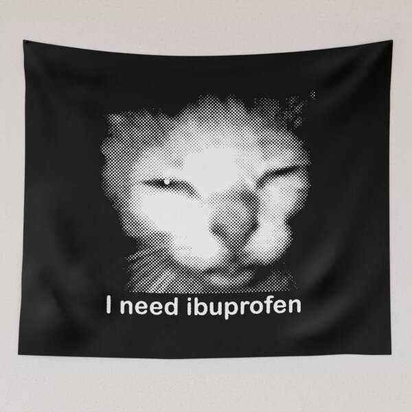 Item preview, I Need Ibuprofen Funny Vintage Graphic Cat Meme designed and sold by fibiiiartstudio.