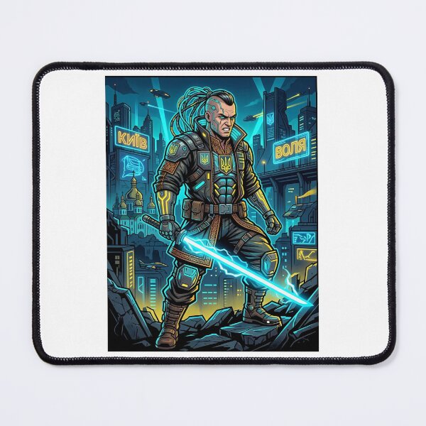 Item preview, Cyberpunk Cossack Warrior Neon Saber Future designed and sold by ValhallaHub.