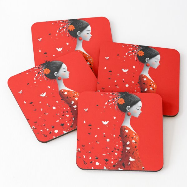 Item preview, Elegant Woman in Flowing Red Dress with Flowers designed and sold by Artessie.