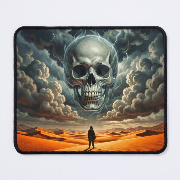 Item preview, Lone Wanderer Faces Giant Skull in Stormy Sky designed and sold by Marcu Ioachim.