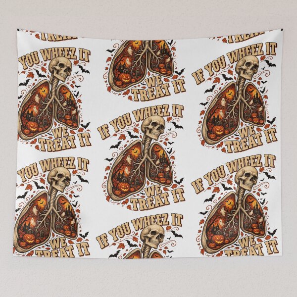 Item preview, If You Wheez It We Treat It Funny Respiratory Therapist Skull Lungs Halloween Art designed and sold by gamoreRony.