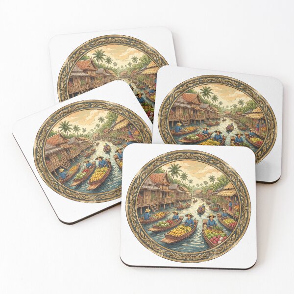 Item preview, Vintage Thai Floating Market Illustration designed and sold by naragon4289.