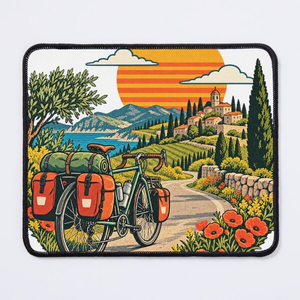 Item preview, Bikepacking tour bike Tuscany coast sunset designed and sold by LongIslandDesgn.