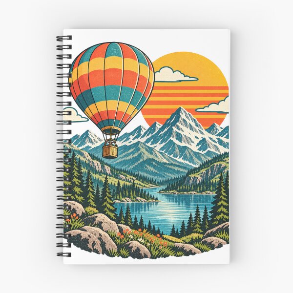 Item preview, Hot air balloon over mountain lake and Alps Retro Sunset designed and sold by LongIslandDesgn.