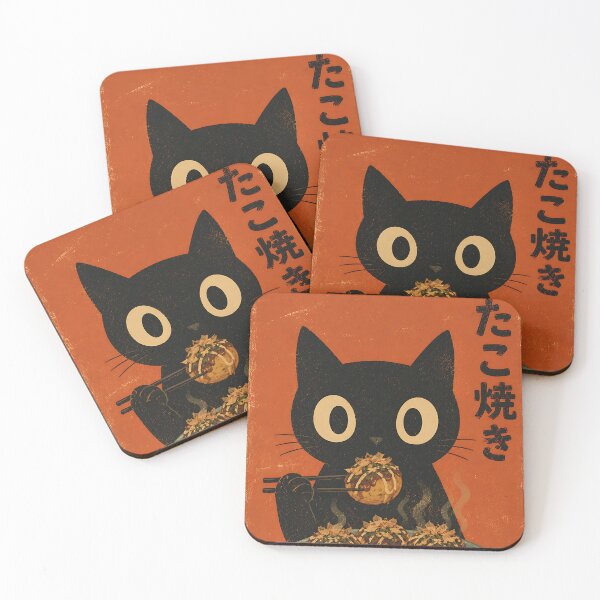 Item preview, Japanese Black Cat Eating Takoyaki designed and sold by artswag.
