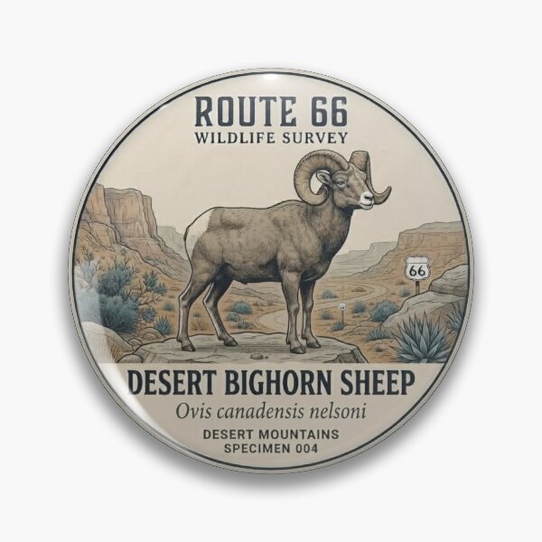 Item preview, Desert Bighorn Sheep Route 66 Wildlife Badge designed and sold by CalmCapy Co.
