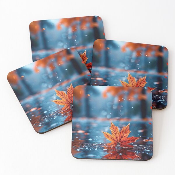 Item preview, Autumn Maple Leaf Floating on Water Puddle — Rainy Fall Reflection Art designed and sold by LYAN-STORE.