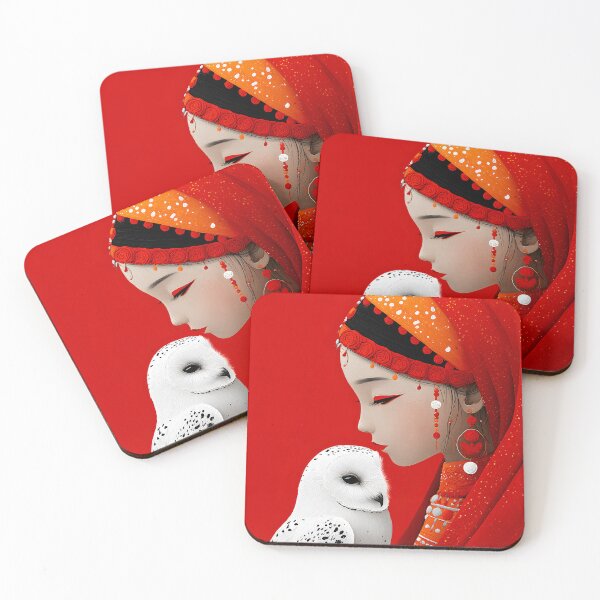 Item preview, Young Girl with Owl in Vibrant Red Attire designed and sold by Artessie.