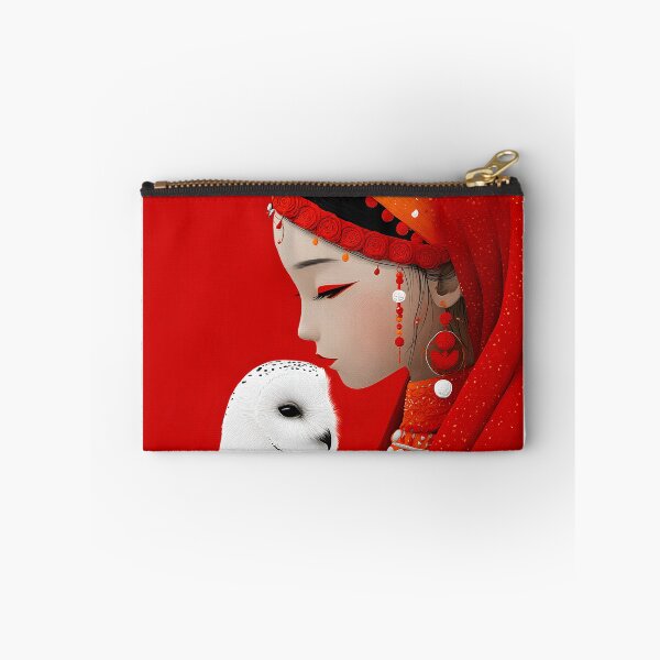 Item preview, Young Girl with Owl in Vibrant Red Attire designed and sold by Artessie.