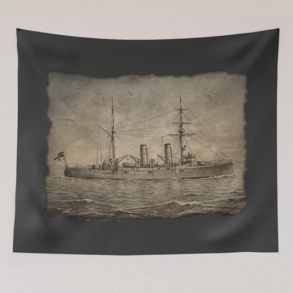 Item preview, Imperial German Battleship SMS Ägir Art Print: Kaiserliche Marine Warship on Burnt Parchment Poster designed and sold by FreiherrPK.