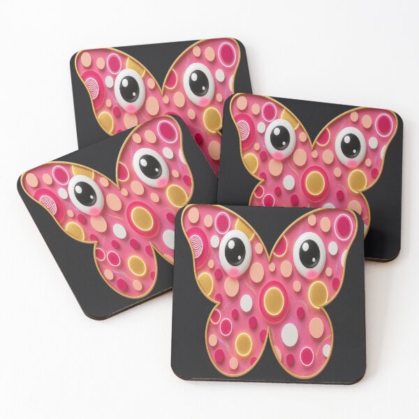 Item preview, Kawaii Anime Big Eyes Butterfly - Y2K Pop Art Pink Neon Circle Pattern designed and sold by Breezes-of-Ida.