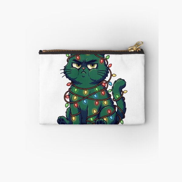 Item preview, Grouchy Cat Tangled in Christmas Lights - Cute Funny Holiday Tee designed and sold by KERK Art and Design.