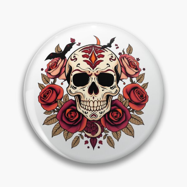 Item preview, Sugar Skull with Red Roses & Bats Halloween Art designed and sold by EG Creativity Art.