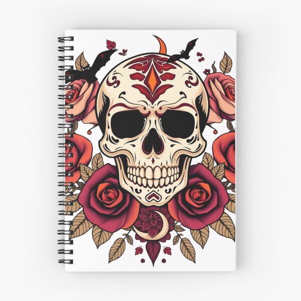 Item preview, Sugar Skull with Red Roses & Bats Halloween Art designed and sold by EG Creativity Art.