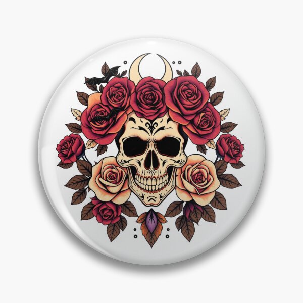 Item preview, Vintage Skull, Orange Roses & Crescent Moon Art designed and sold by EG Creativity Art.