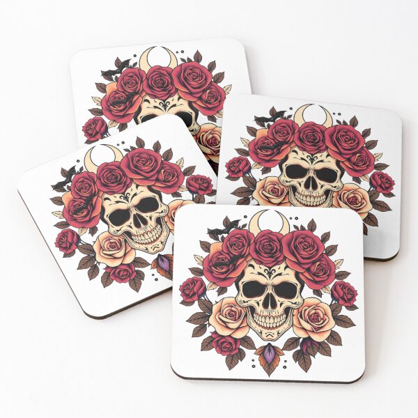 Item preview, Vintage Skull, Orange Roses & Crescent Moon Art designed and sold by EG Creativity Art.