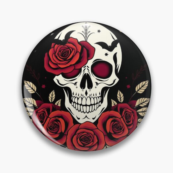 Item preview, Gothic Skull with Red Roses on Black Background designed and sold by EG Creativity Art.