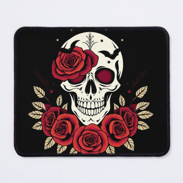 Item preview, Gothic Skull with Red Roses on Black Background designed and sold by EG Creativity Art.