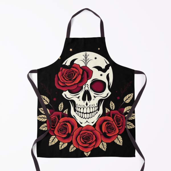 Item preview, Gothic Skull with Red Roses on Black Background designed and sold by EG Creativity Art.