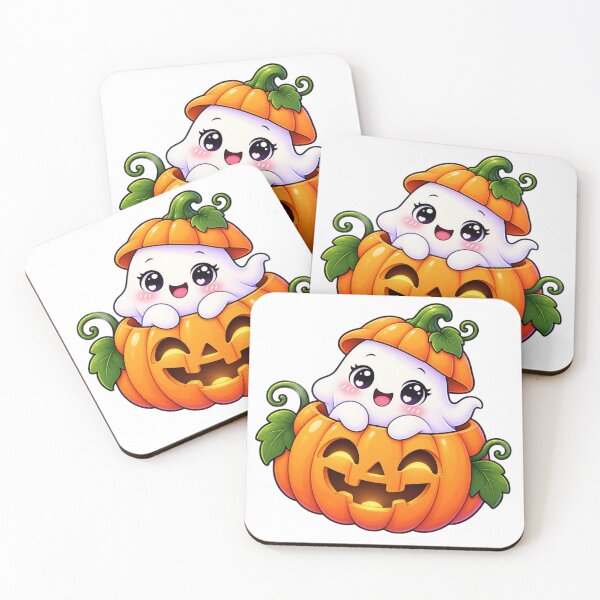 Item preview, Cute Kawaii Ghost in Pumpkin Halloween Jack O Lantern designed and sold by Pixanova.