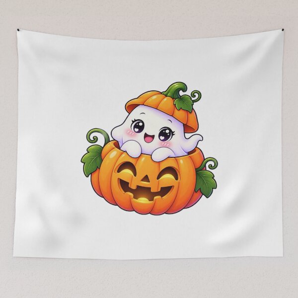 Item preview, Cute Kawaii Ghost in Pumpkin Halloween Jack O Lantern designed and sold by Pixanova.