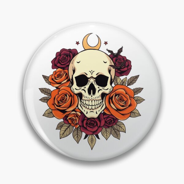 Item preview, Vintage Skull, Orange Roses & Crescent Moon Art designed and sold by EG Creativity Art.