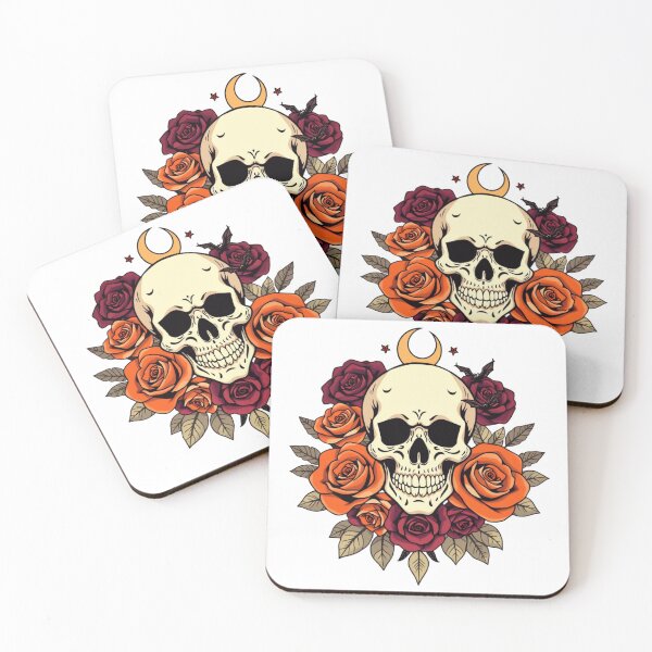 Item preview, Vintage Skull, Orange Roses & Crescent Moon Art designed and sold by EG Creativity Art.