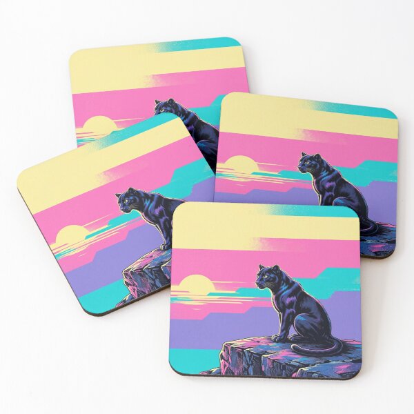 Item preview, Neon Black Panther – Synthwave Sunset Wildlife Illustration designed and sold by Dogandesighn.
