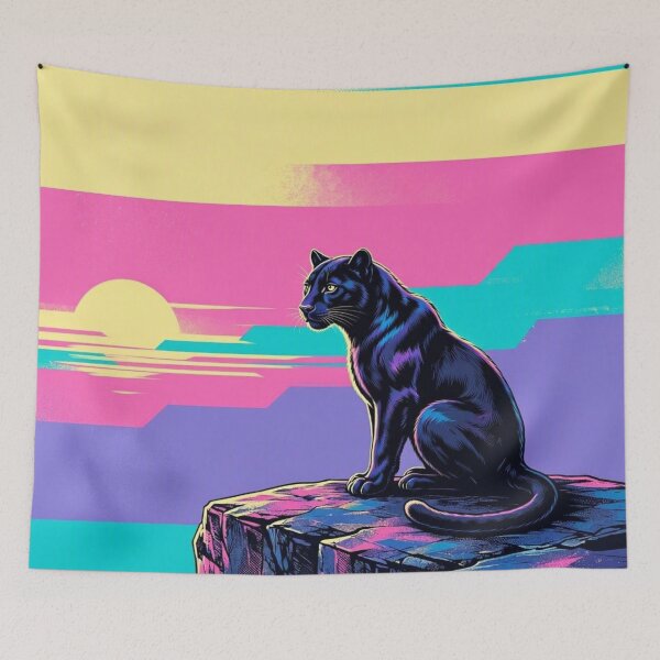 Item preview, Neon Black Panther – Synthwave Sunset Wildlife Illustration designed and sold by Dogandesighn.
