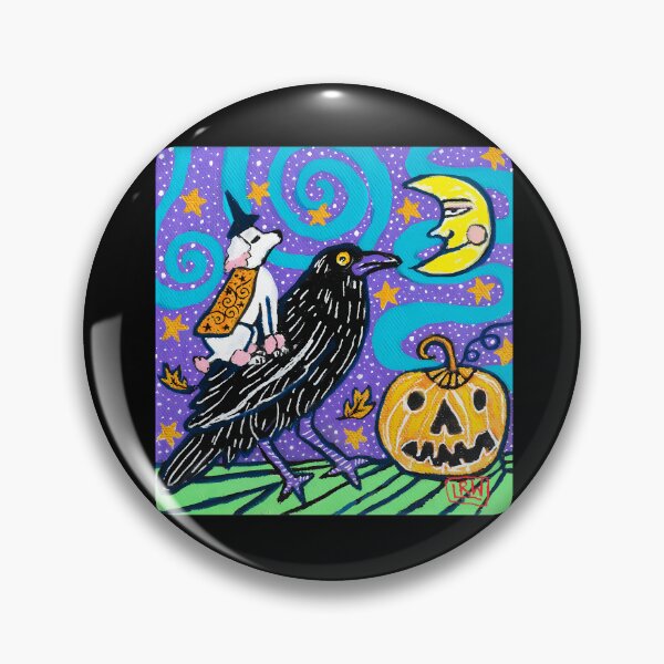 Item preview, Cute Dog Witch Riding Giant Crow Primitive Folk Art designed and sold by NitikaNadkarni.