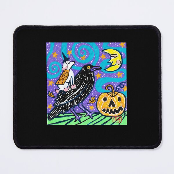 Item preview, Cute Dog Witch Riding Giant Crow Primitive Folk Art designed and sold by NitikaNadkarni.