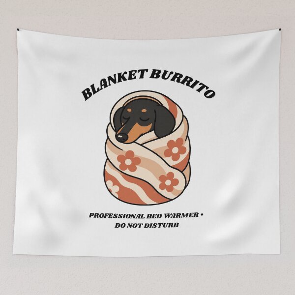 Item preview, Dachshund Blanket Burrito Funny Wiener Dog Sleeping Retro Art designed and sold by wildsilencee.