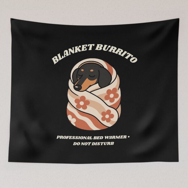 Item preview, Dachshund Blanket Burrito Funny Wiener Dog Sleeping Retro Art designed and sold by wildsilencee.