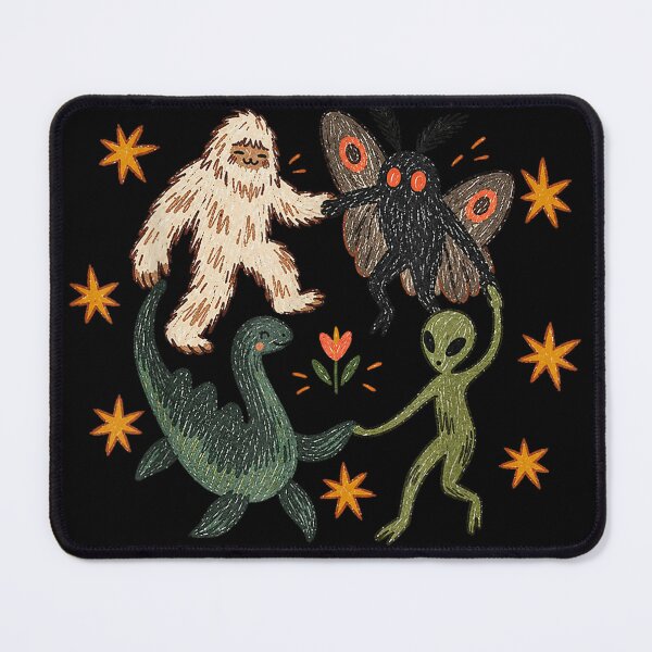 Item preview, Vintage 90s Dancing Cryptids Bigfoot Holding Hands in Circle designed and sold by BURRITO-STUDIO.