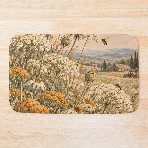 Item preview, Vintage Meadow Wildflower Oil Painting Bees Farm designed and sold by Jozefin's Studio.